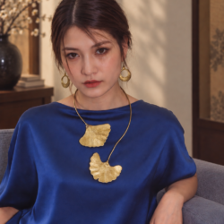 Kiềng Đồng Lá Bạch Qủa 2 Nhánh, kiềng lá ginkgo thủ công