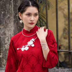 Kiềng Mạ Bạc Hoa Đào Thủ Công, kiềng cô dâu, kiềng mặc áo dài