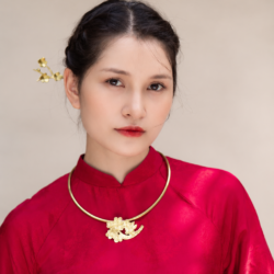 Kiềng Đồng Chạm Hoa Mai Đào, kiềng tháo rời, kiềng cô dâu, mặc áo dài