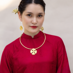 Kiềng Đồng Cỏ Bốn Lá Thủ Công, kiềng mặc áo dài, quà tặng may mắn