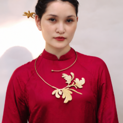 Kiềng Đồng Lá Cúc Cổ Thủ Công, kiềng mặc áo dài, cô dâu